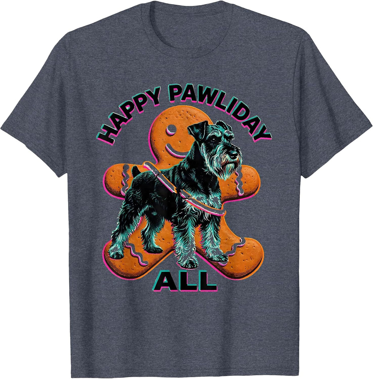 Happy Pawliday, All Risograph Funny Giant Schnauzer Dog T-Shirt - Heather Blue