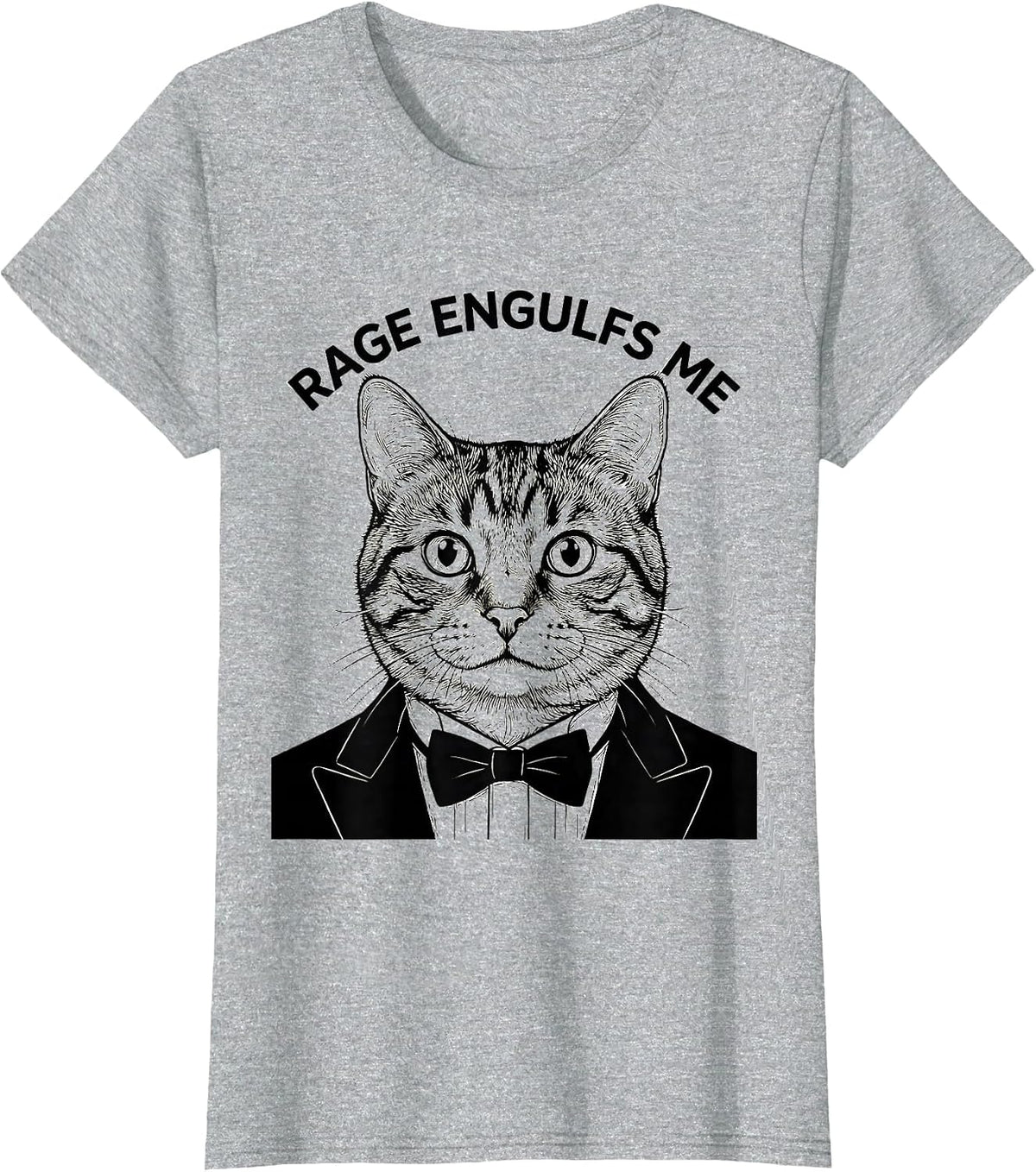 Women's Rage Engulfs Me Funny Silly Staring Cat Meme Cat Lover T-Shirt - Heather Grey