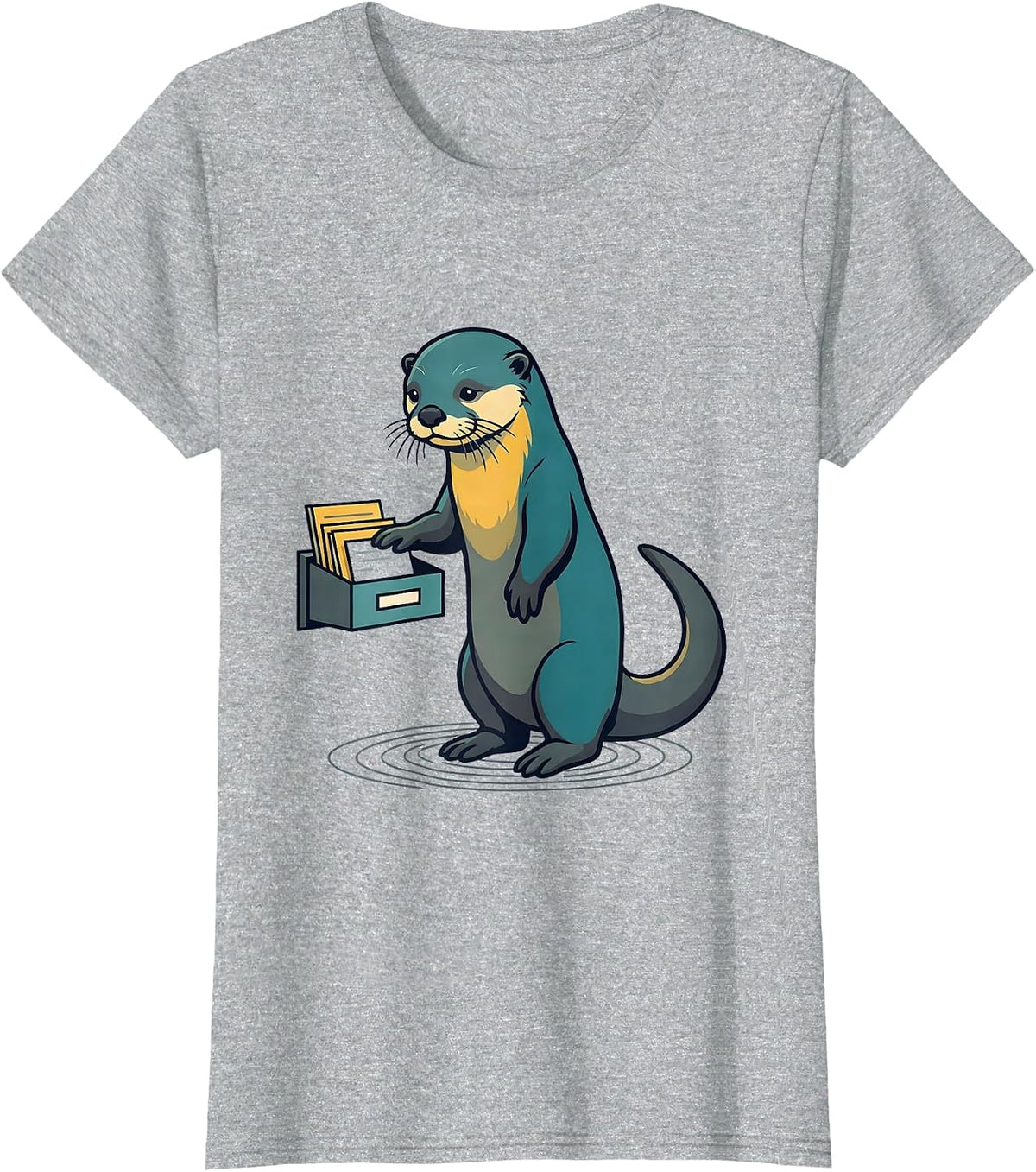 Otter Inbox Tray Flat Vector Funny Sea Animal Lover T-Shirt - Heather Grey