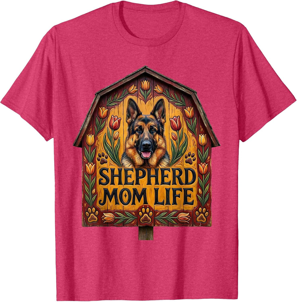 Shepherd Mom Life German Shepherd Dog Parent Design T-Shirt - Red Heather
