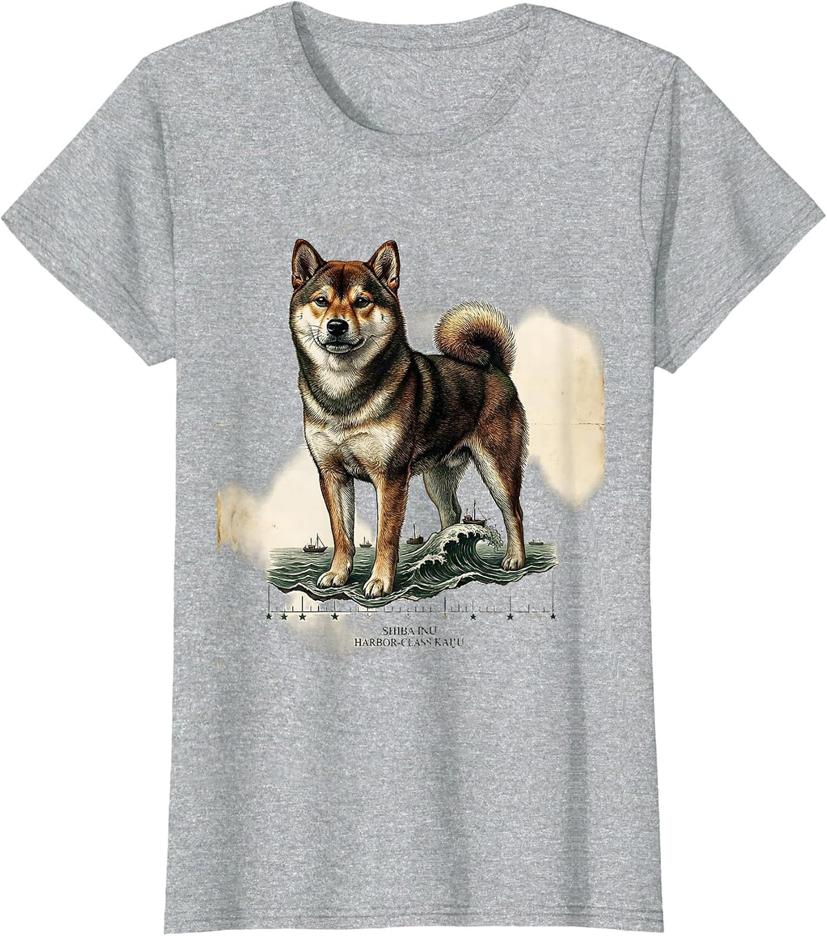 Shiba Inu Harbor-Class Kaiju Vintage Japanese Monster Parody T-Shirt - Heather Grey