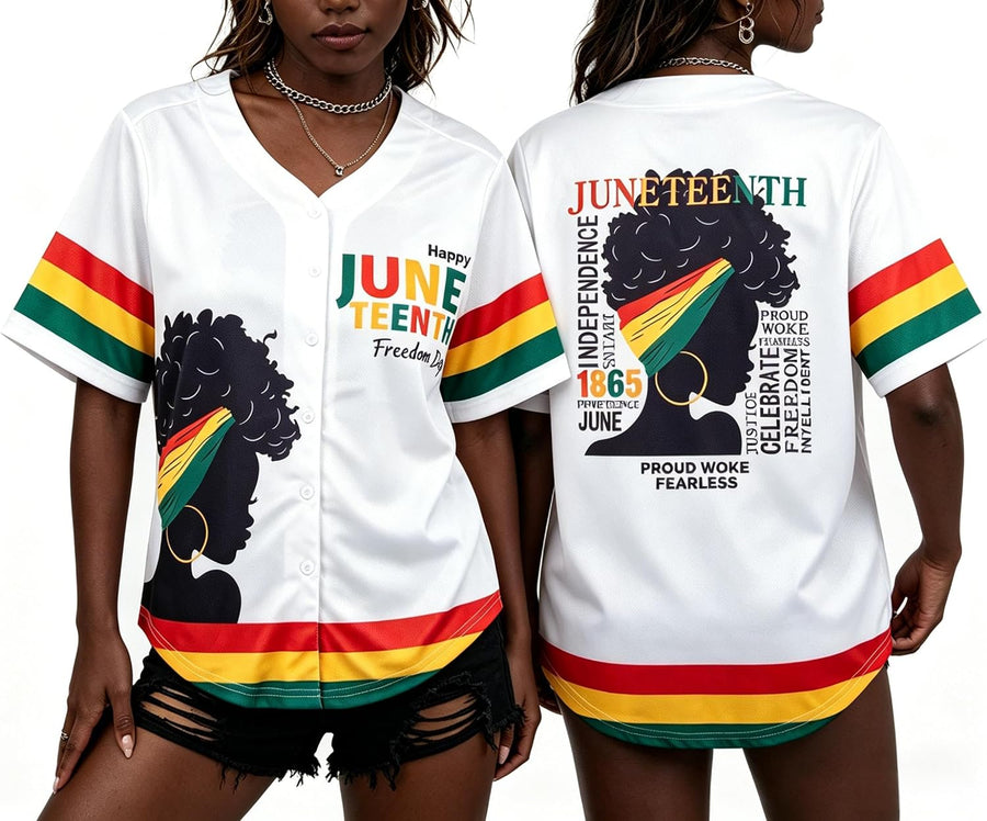 Juneteenth Shirts Women: Black Independence Day Graphic T-Shirt Celebrate 1865 Freedom Tee Baseball Jersey Button Down Tops