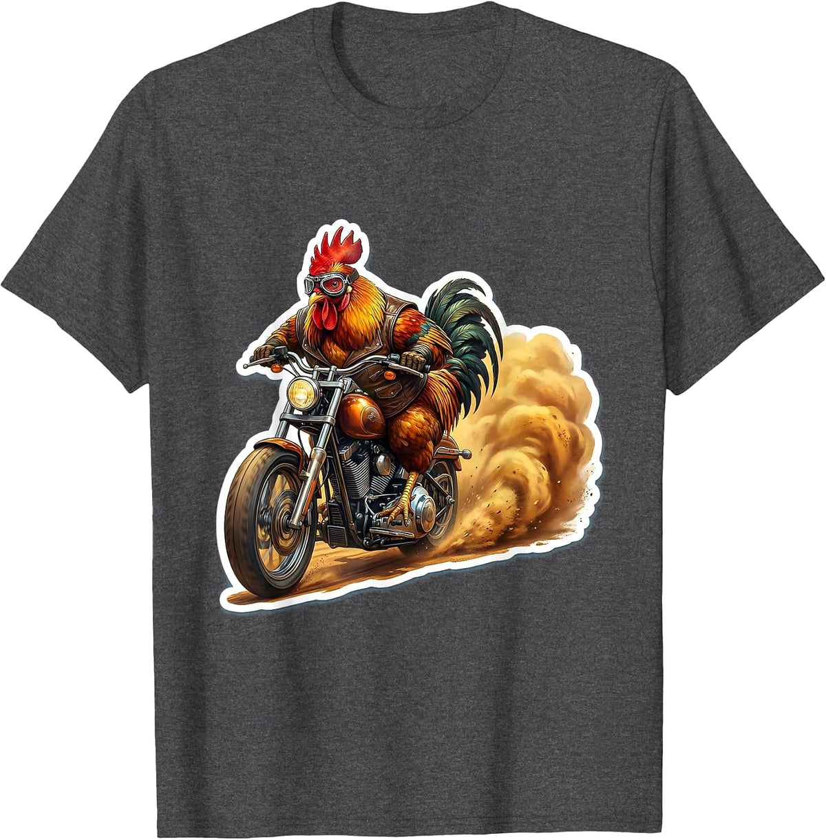Chicken Riding a Chopper Motorcycle Biker Tee T-Shirt - Dark Heather Grey