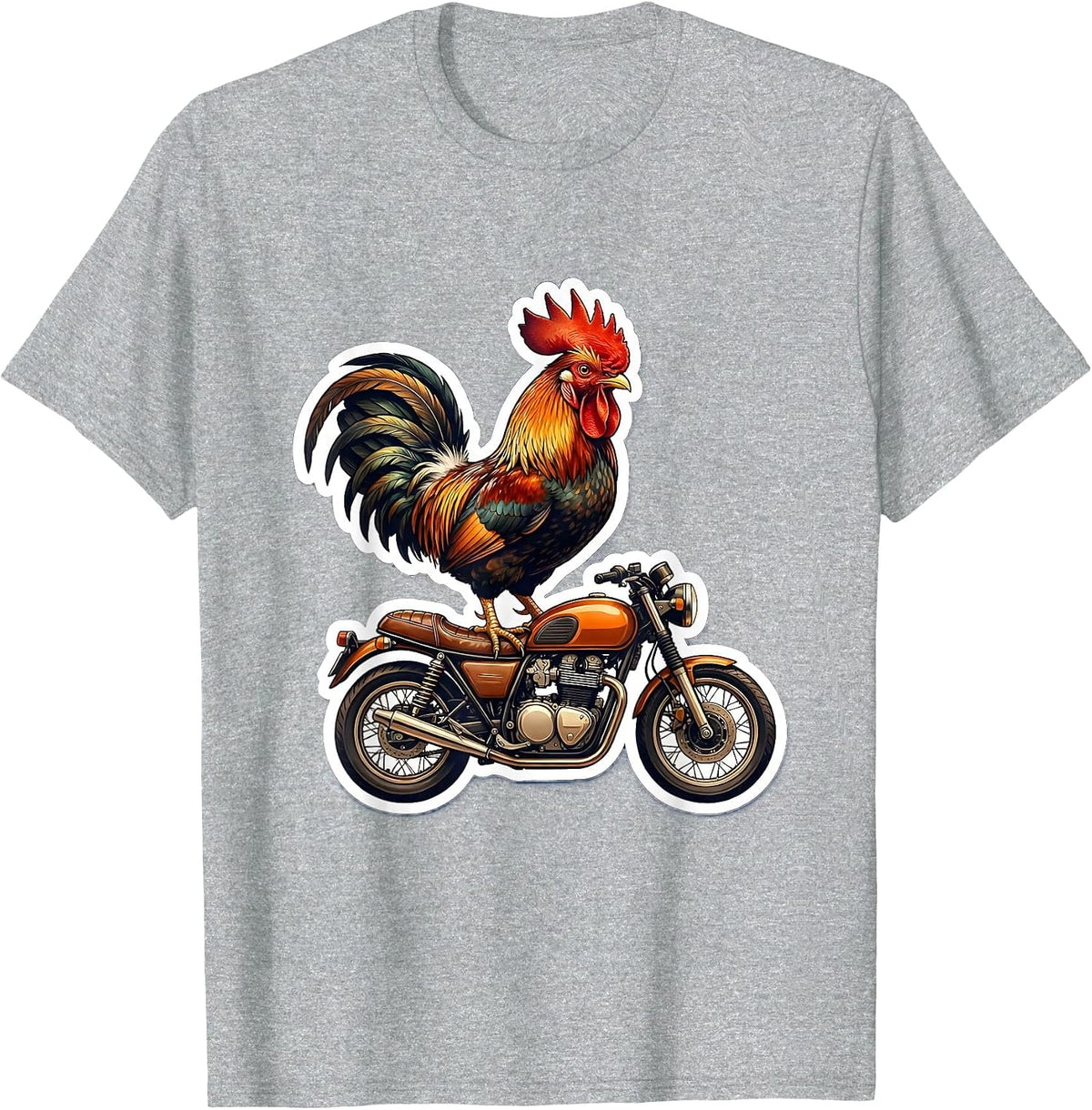Men's Rooster on a Vintage Motorcycle Graphic T-Shirt - Heather Grey