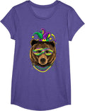 Bear Animal Lover Cute Mardi Gras Carnival Jester T-Shirt, Girls, Purple Heather, Large - As Pictured