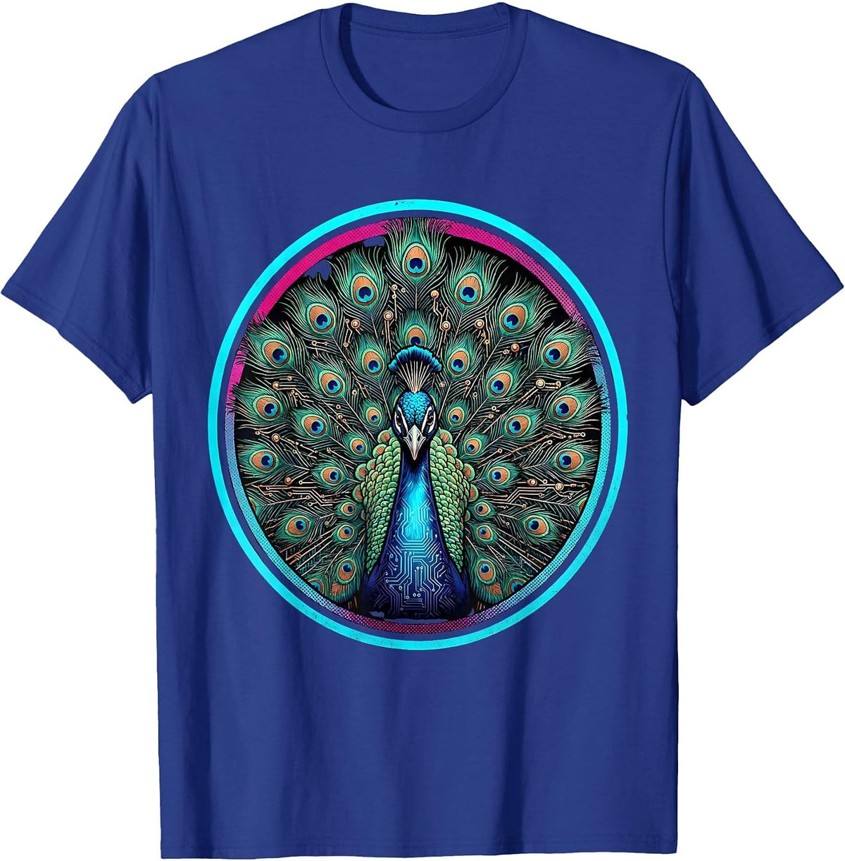Men's Peacock Circuit Board Autism Awareness Design T-Shirt - Royal Blue