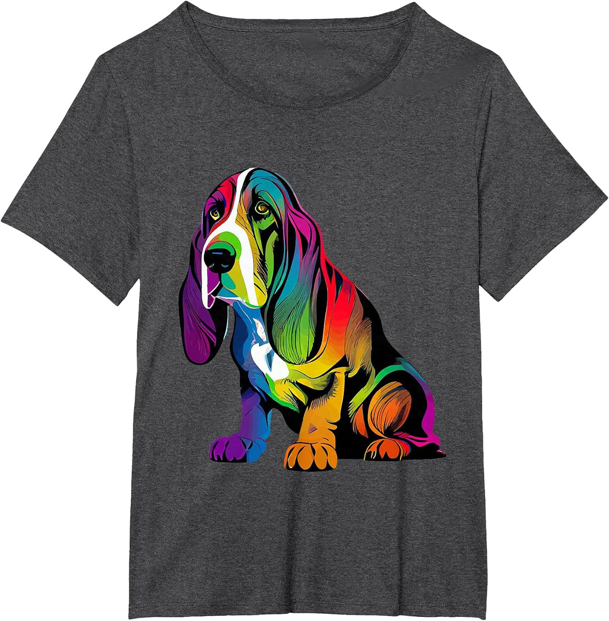 Basset Hound Colorful Pop Art Splash Art Tie Dye T-Shirt - Dark Heather Grey