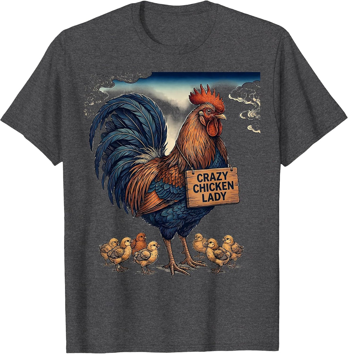 Men's Crazy Chicken Lady Funny Chicken Design T-Shirt - Dark Heather Grey