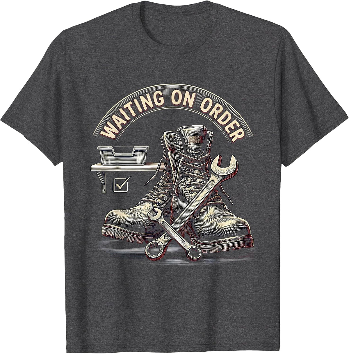 Waiting On Order Crosshatch Etching Auto Mechanic Auto T-Shirt - Dark Heather Grey
