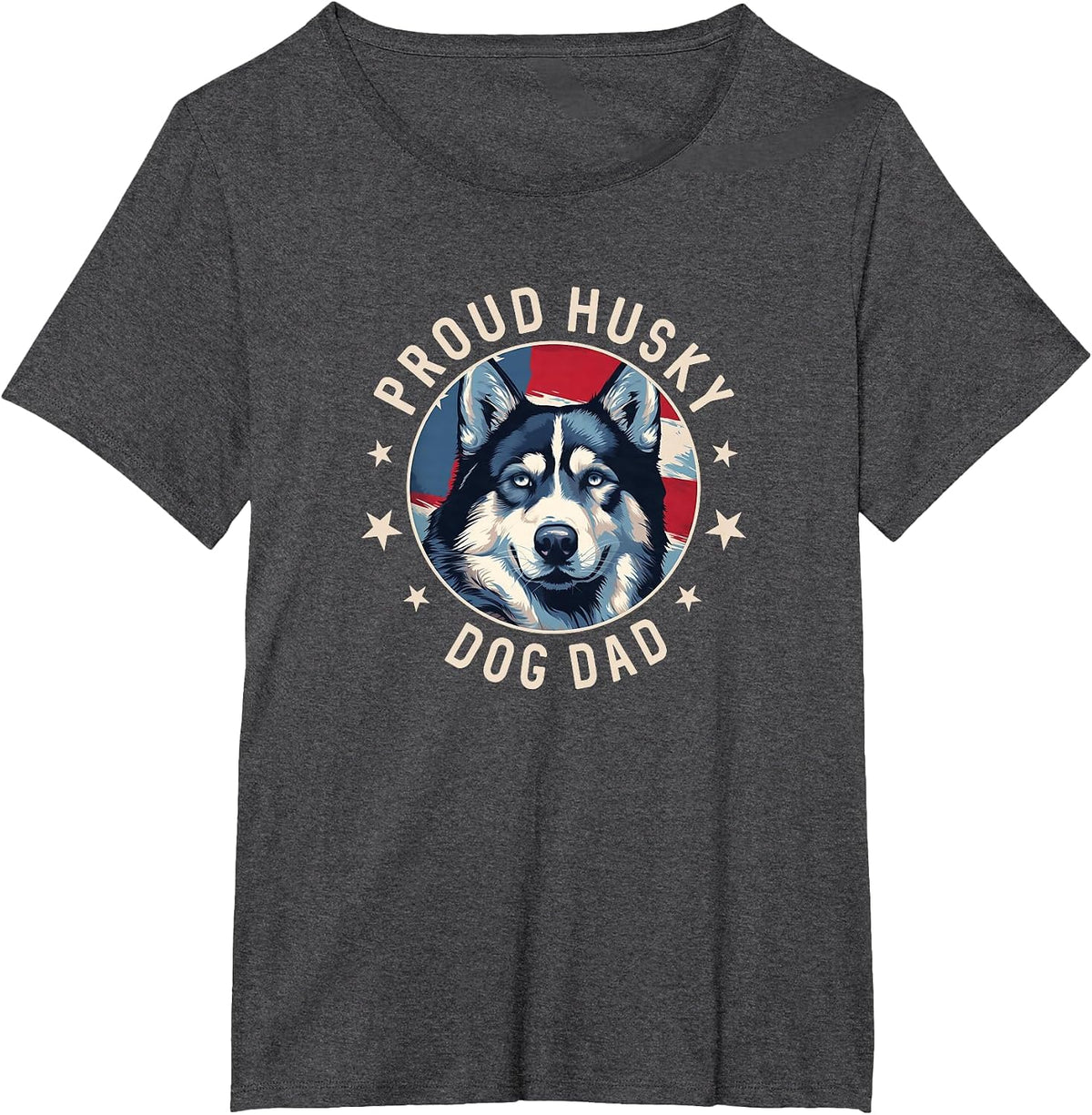 Proud Husky Dad American Flag Patriotic Husky Dad T-Shirt - Dark Heather Grey