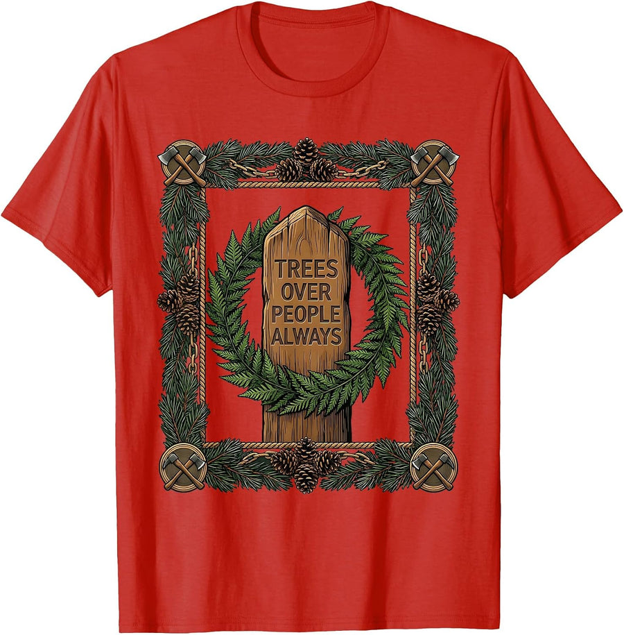 Men's Trees Over People Always Camping Nature Design T-Shirt - Red