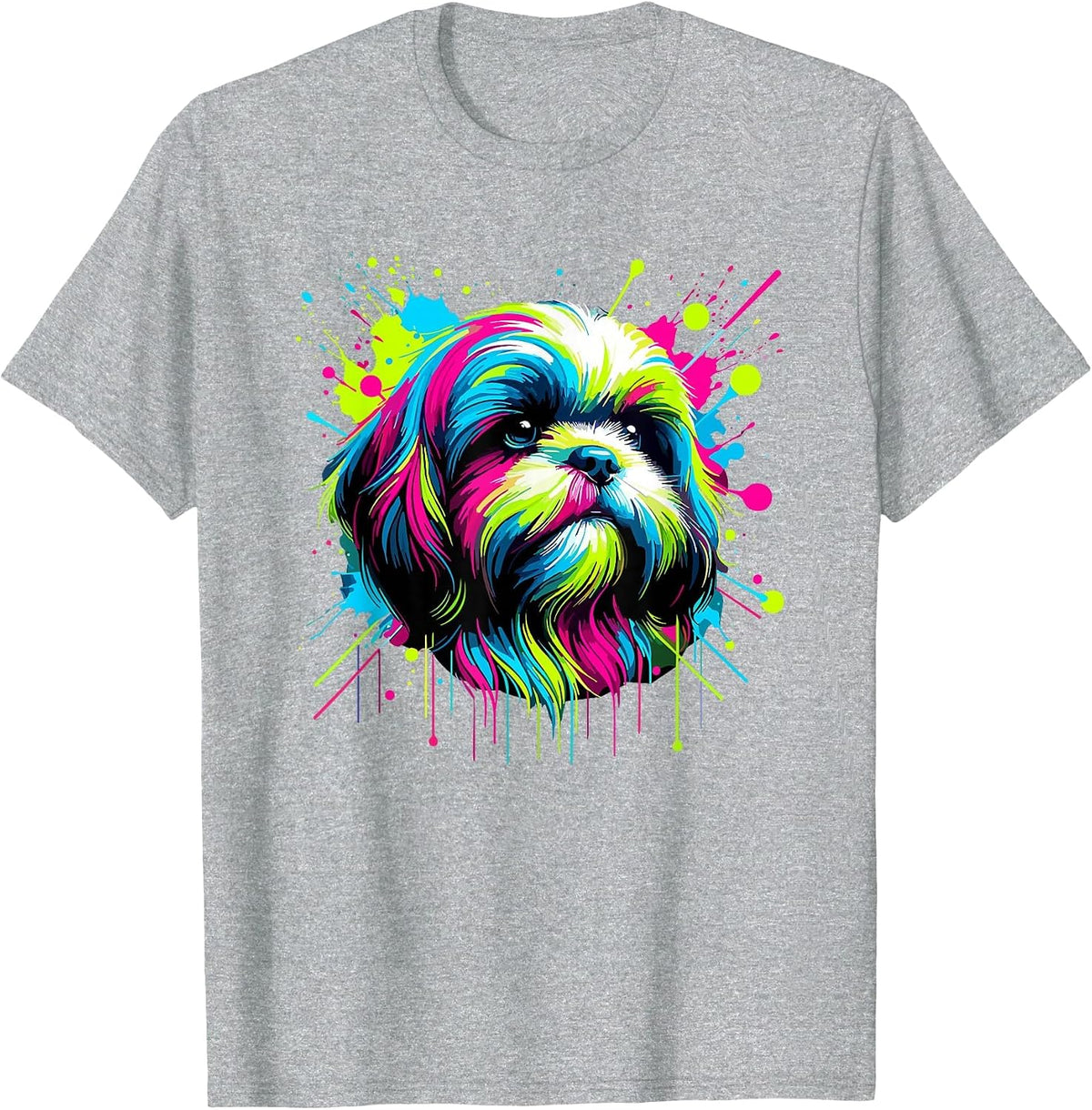 Splash Art Shih Tzu Shih Tzus T-Shirt - Heather Grey
