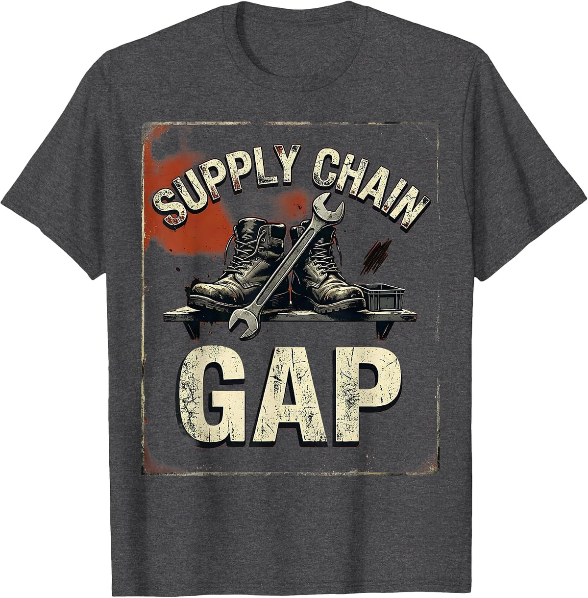 Supply Chain Gap Distressed Auto Mechanic Men Dad Humor T-Shirt - Dark Heather Grey