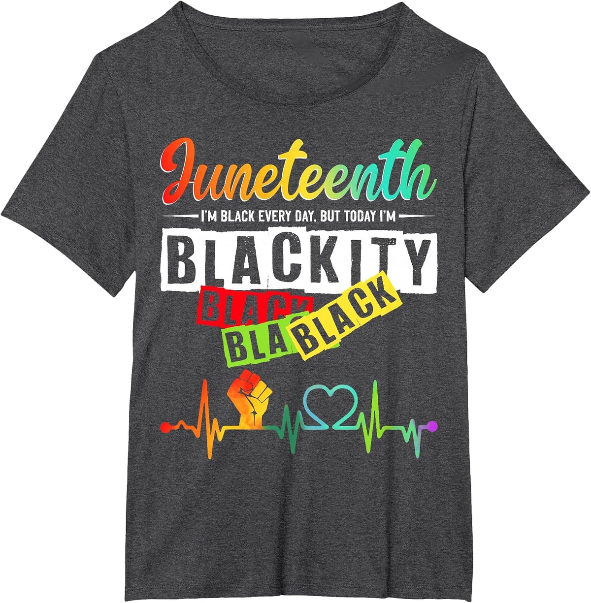 Juneteenth Blackity Heartbeat Black History African America T-Shirt - Dark Heather Grey