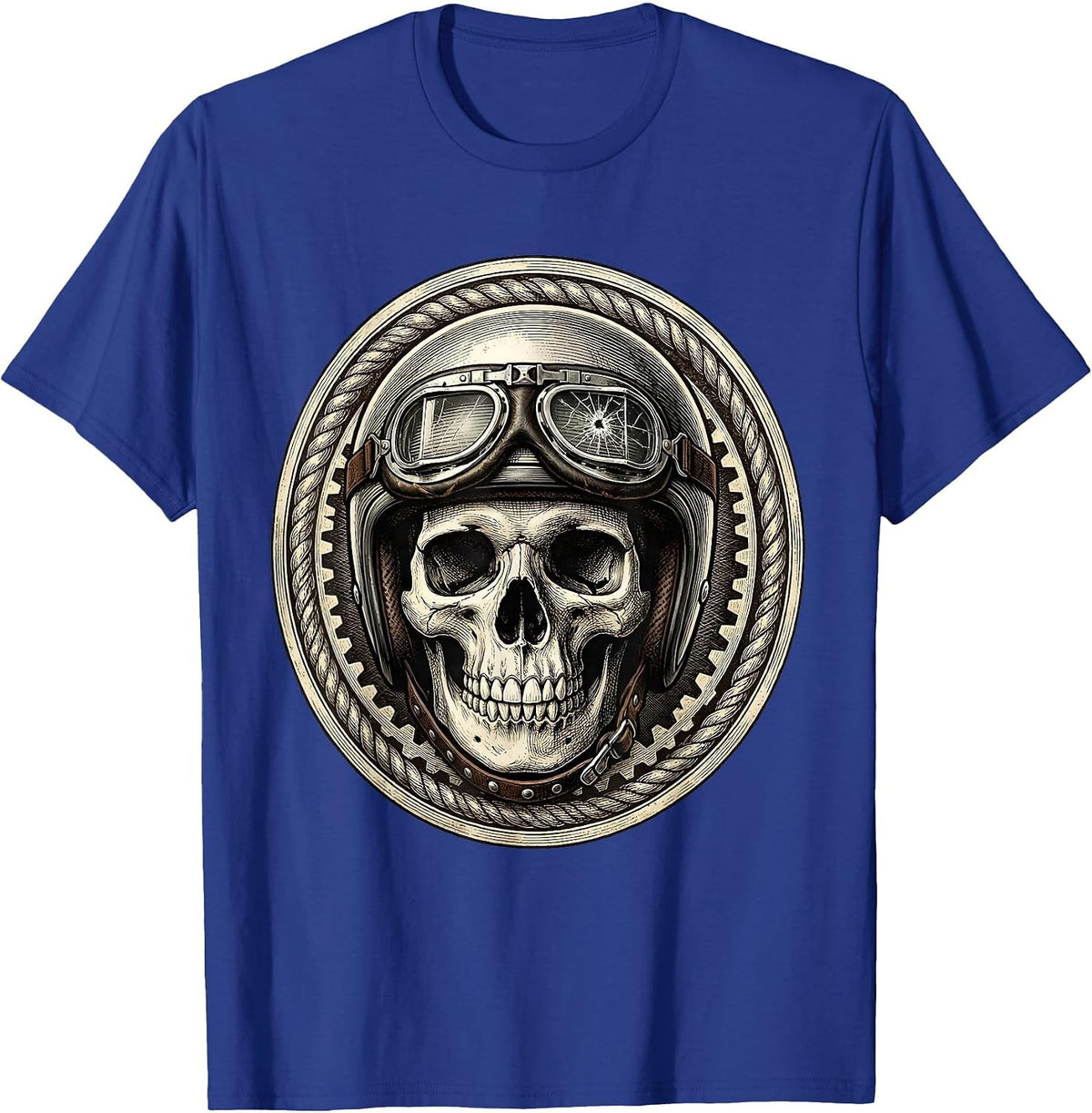 Men's Biker Skull Vintage Motorcycle Helmet Graphic T-Shirt - Royal Blue