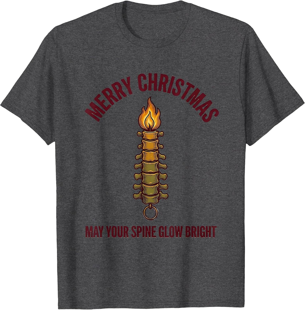 Men's Merry Christmas, May Your Spine Glow Bright Funny T-Shirt - Dark Heather Grey