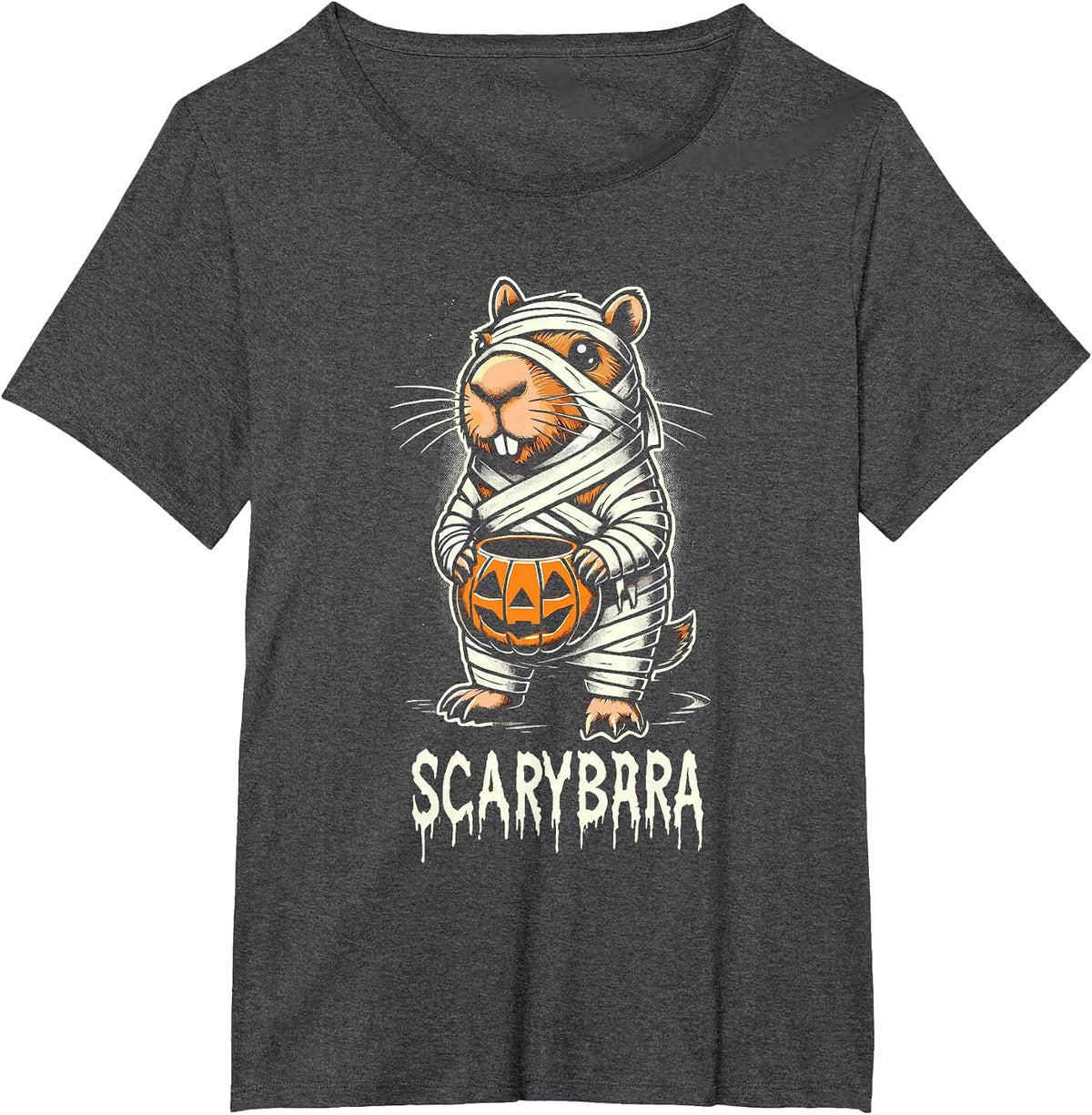 Cute Capybara Mummy Trick or Treat Halloween Funny Capybara T-Shirt - Dark Heather Grey