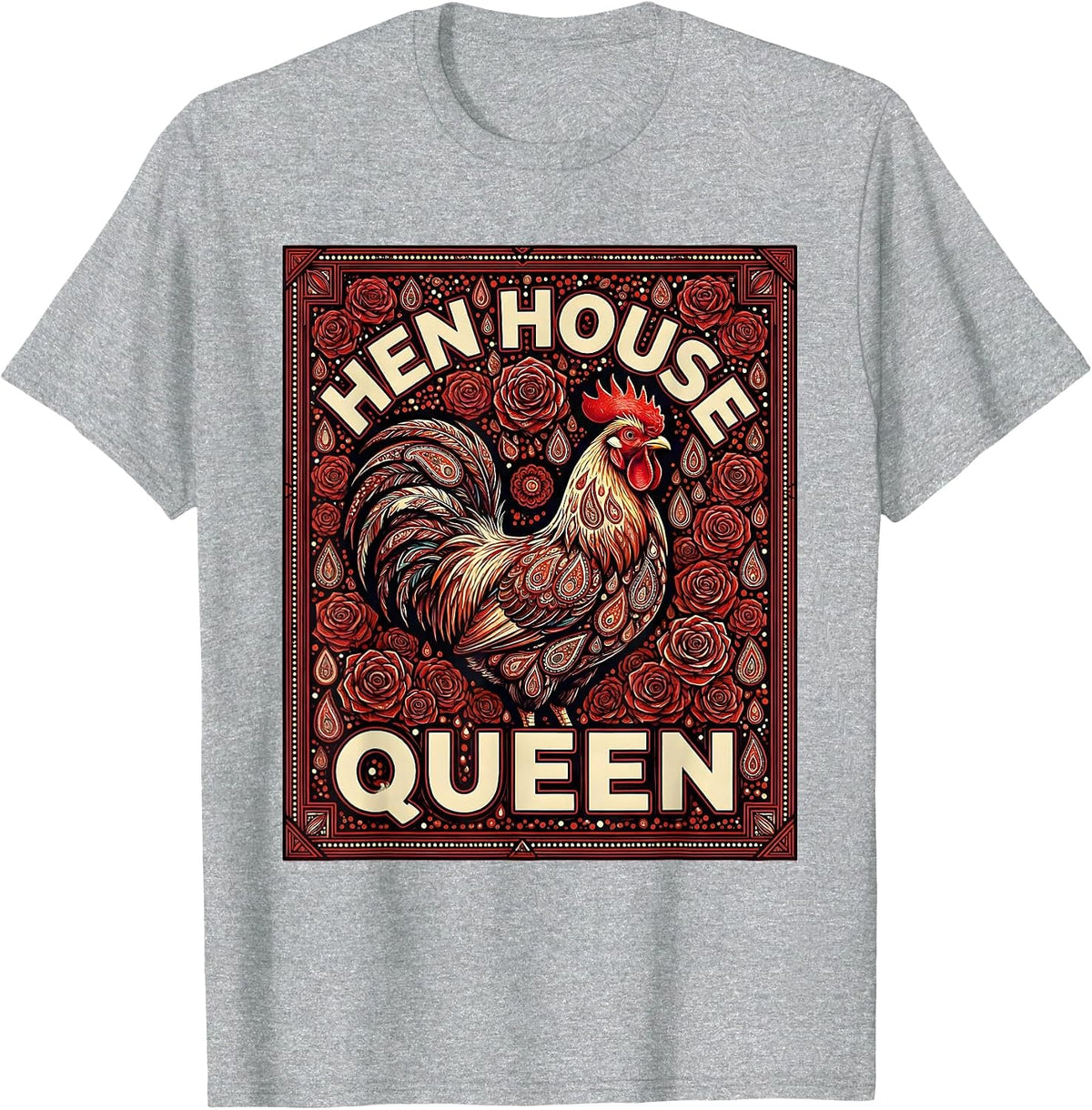 Men's Hen House Queen Chicken Lover Design T-Shirt - Heather Grey