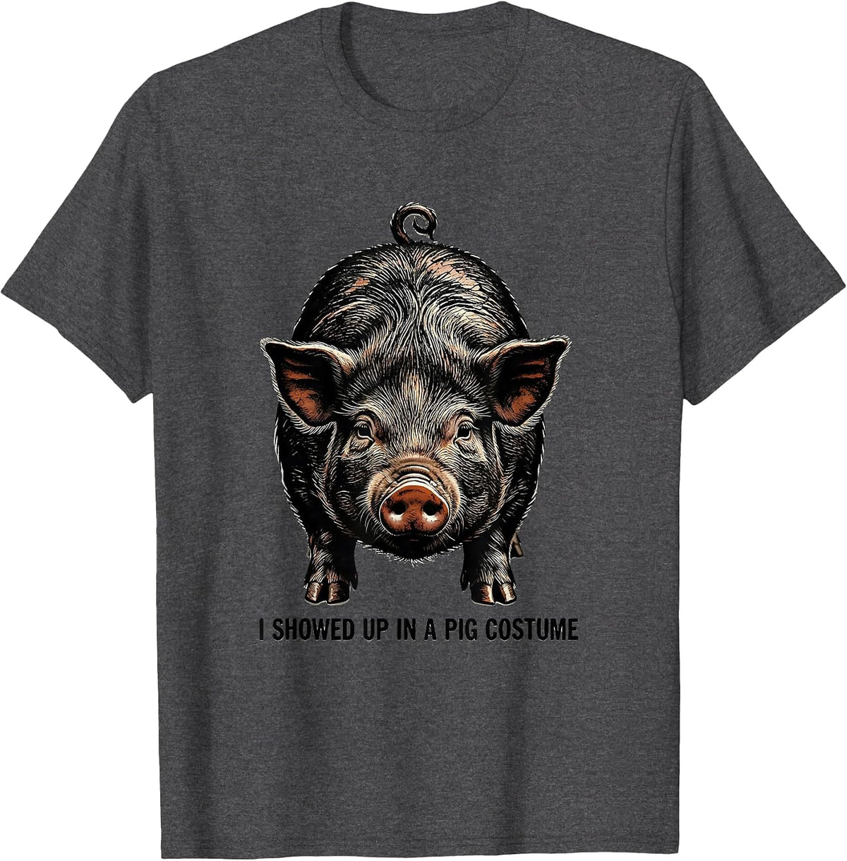 I Showed Up In A Pig Costume Funny Pig Lover Halloween T-Shirt - Dark Heather Grey