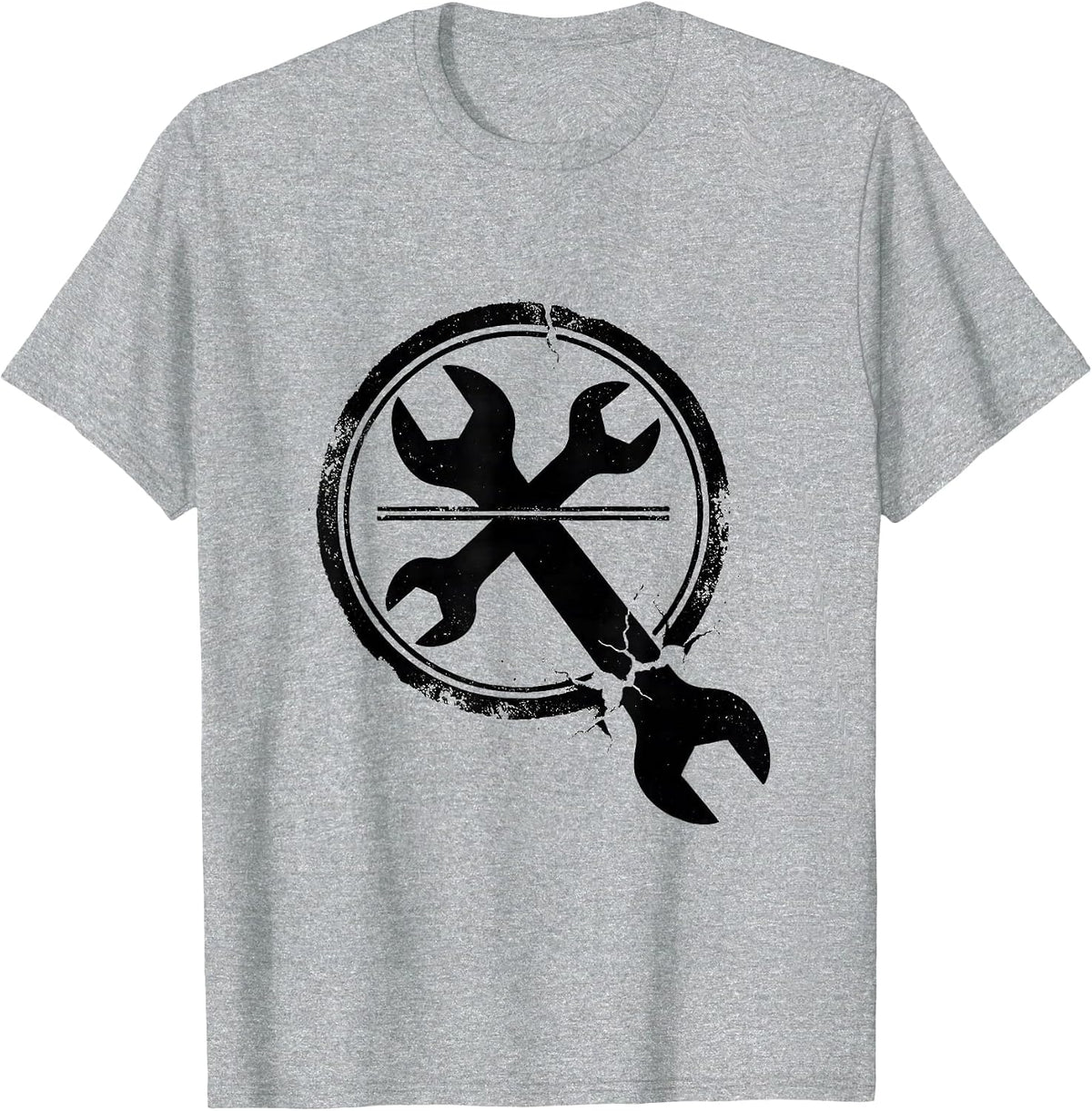 Men's Mechanic Seal Wrench Rubber Stamp Auto Shop Humor T-Shirt - Heather Grey
