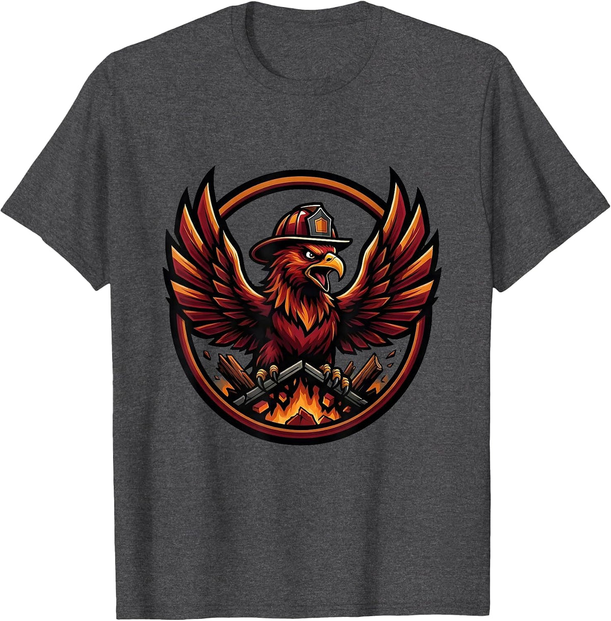 Men's Phoenix Rising Firefighter Rooftop Ember Design T-Shirt - Dark Heather Grey