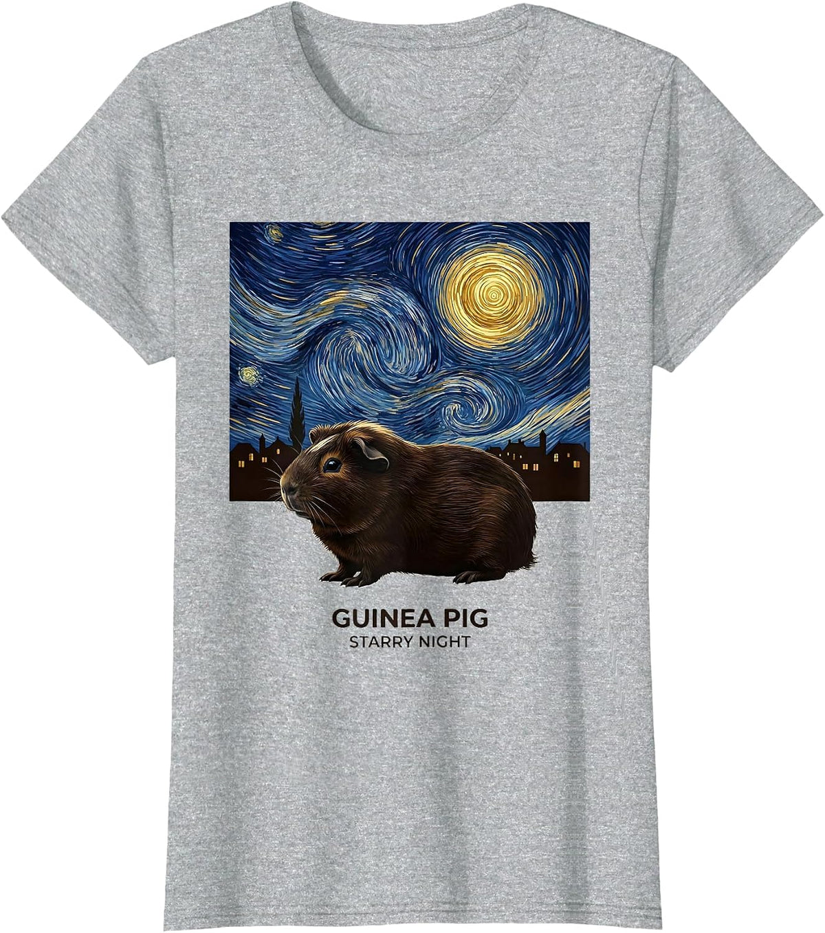 Guinea Pig Starry Night Vintage Art Lover Gift T-Shirt - Heather Grey