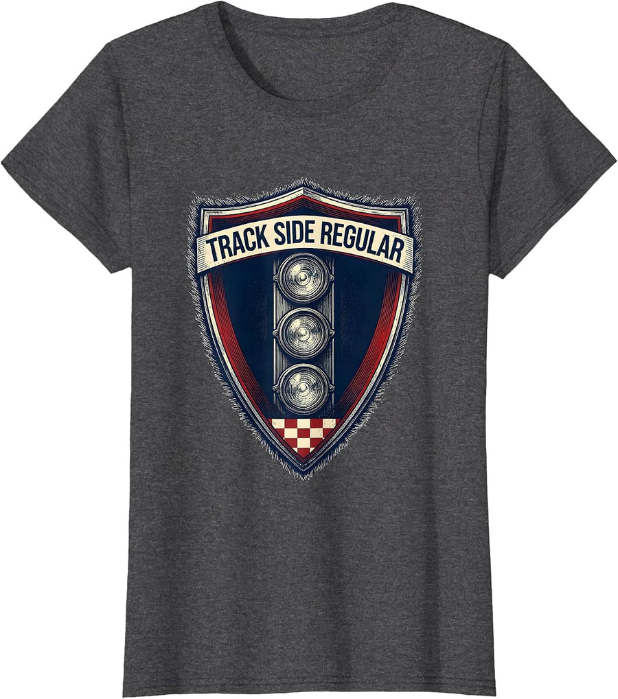 Women's Track Side Regular Patriotic Racing Fan Checkered Flag T-Shirt - Dark Heather Grey