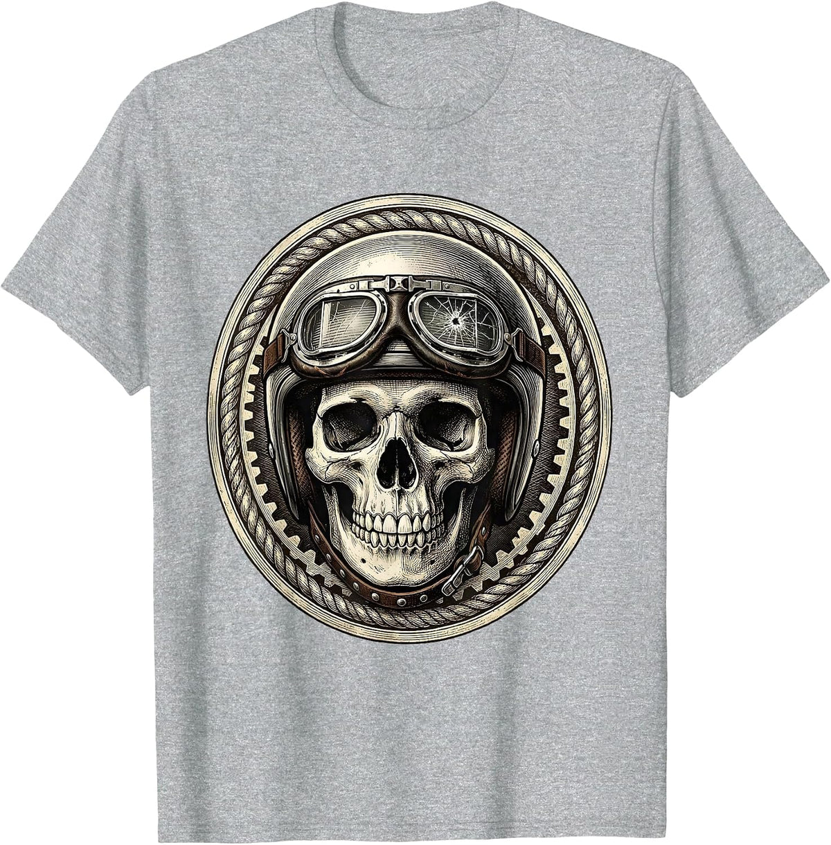 Men's Biker Skull Vintage Motorcycle Helmet Graphic T-Shirt - Heather Grey