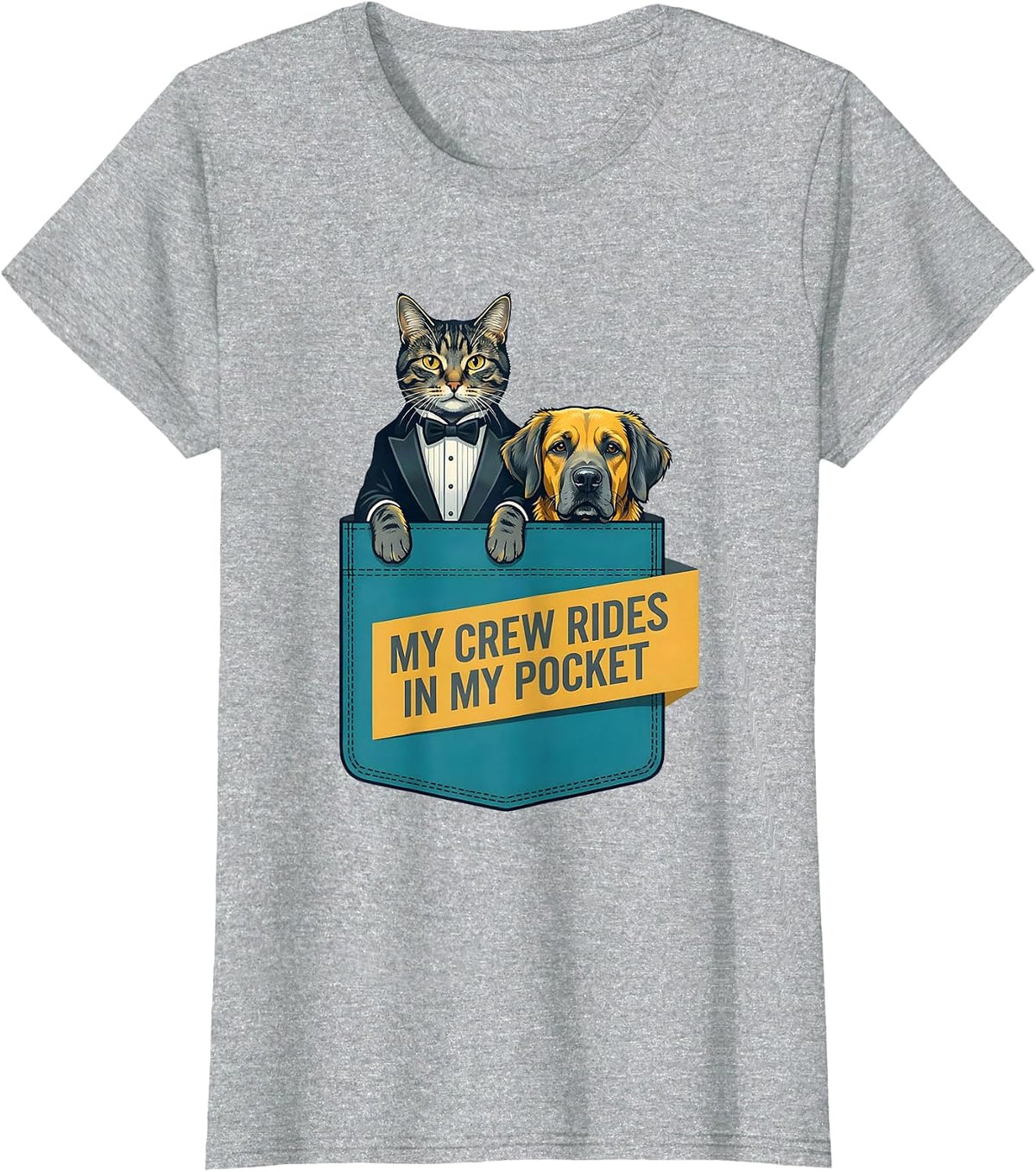 My Crew Rides In My Pocket Playful Cat And Dog Pet Lover T-Shirt - Heather Grey