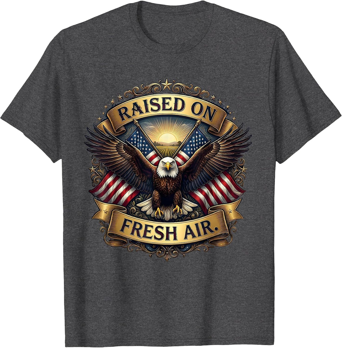 Raised on Fresh Air Outdoor Nature Design T-Shirt - Dark Heather Grey