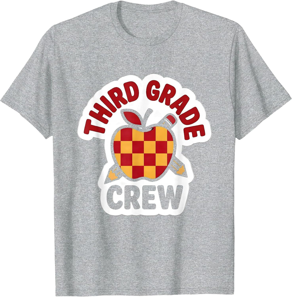 Men's Third Grade Crew Cute Teacher Pencil Apple Back To School T-Shirt - Heather Grey