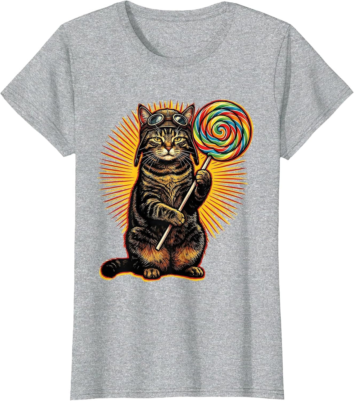 Lollipop Cat Meme Funny Silly Cat Humor T-Shirt - Heather Grey