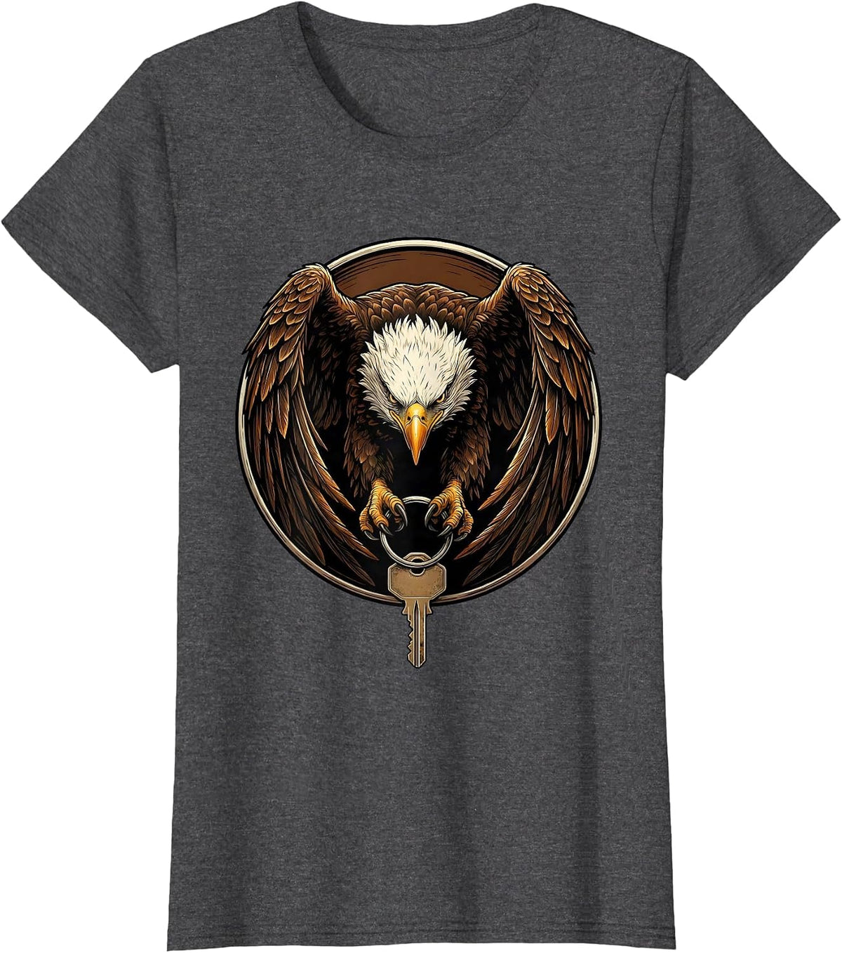 Women's Bald Eagle Motorcycle Keys Graphic Design T-Shirt - Dark Heather Grey