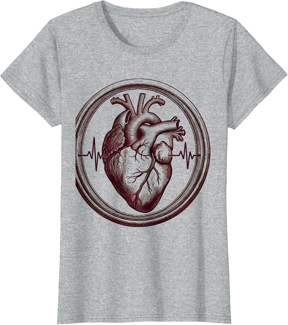 Women's Anatomical Heart Exercise Pulse Physical Therapy T-Shirt - Heather Grey