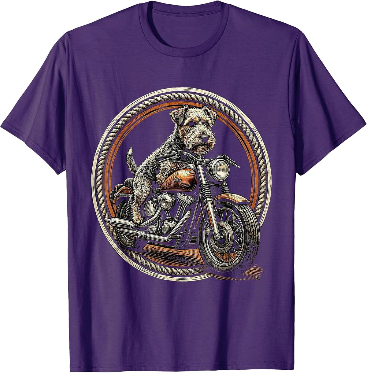 Scruffy Terrier Riding a Vintage Motorcycle T-Shirt - Purple