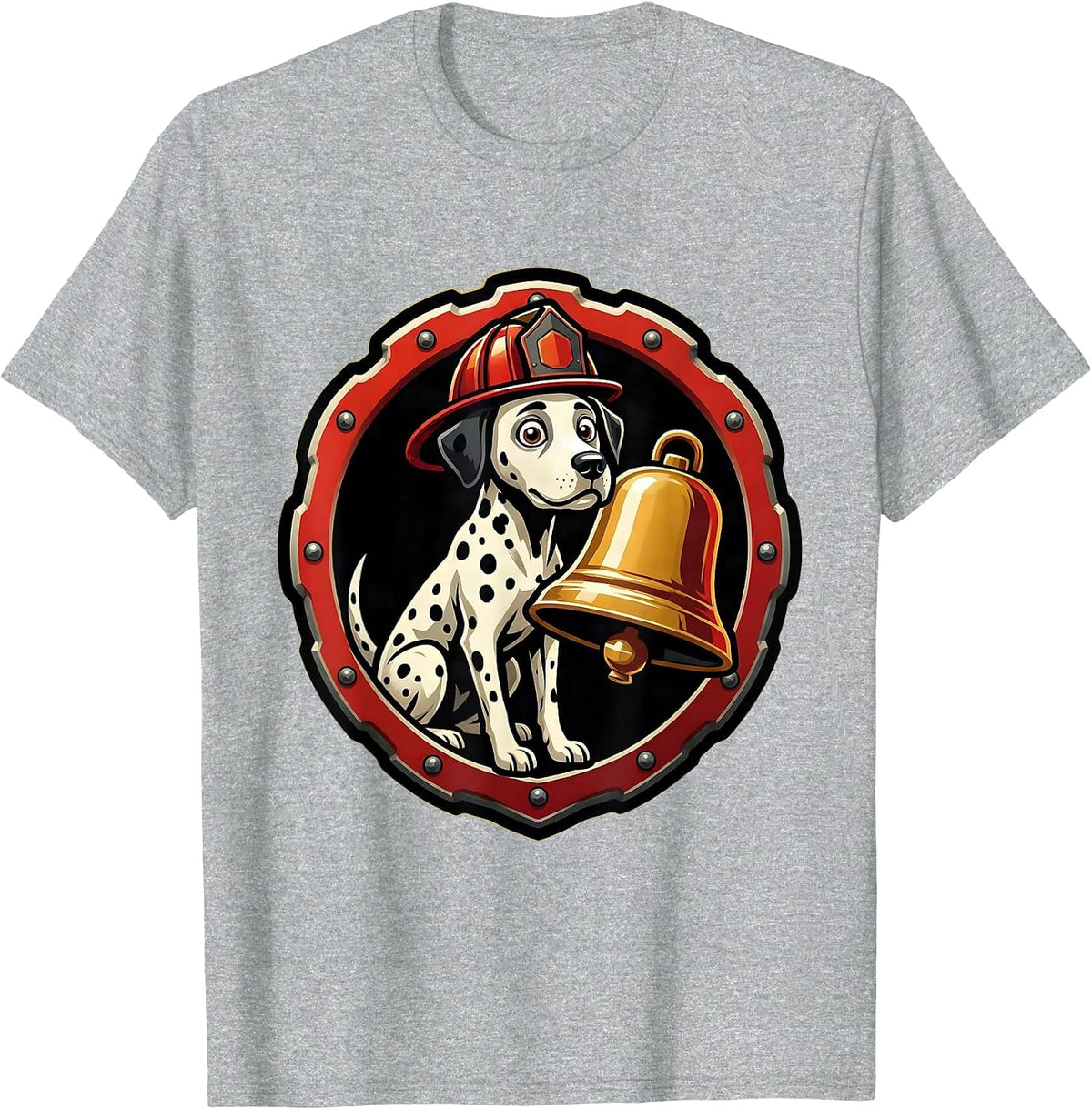 Men's Firefighter Dalmatian Watching Alarm Bell Design T-Shirt - Heather Grey