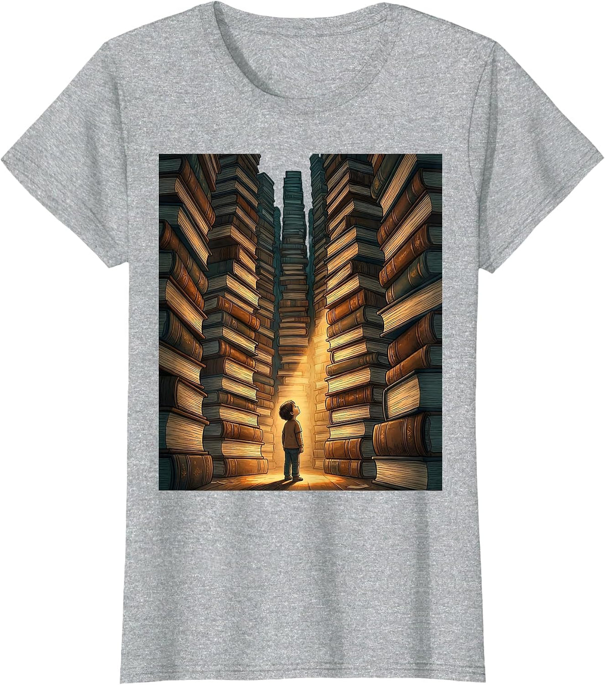 Autism Awareness Small Figure Exploring Giant Library T-Shirt - Heather Grey