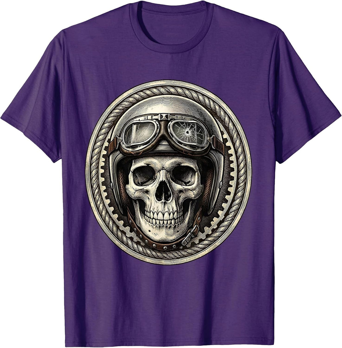 Men's Biker Skull Vintage Motorcycle Helmet Graphic T-Shirt - Purple