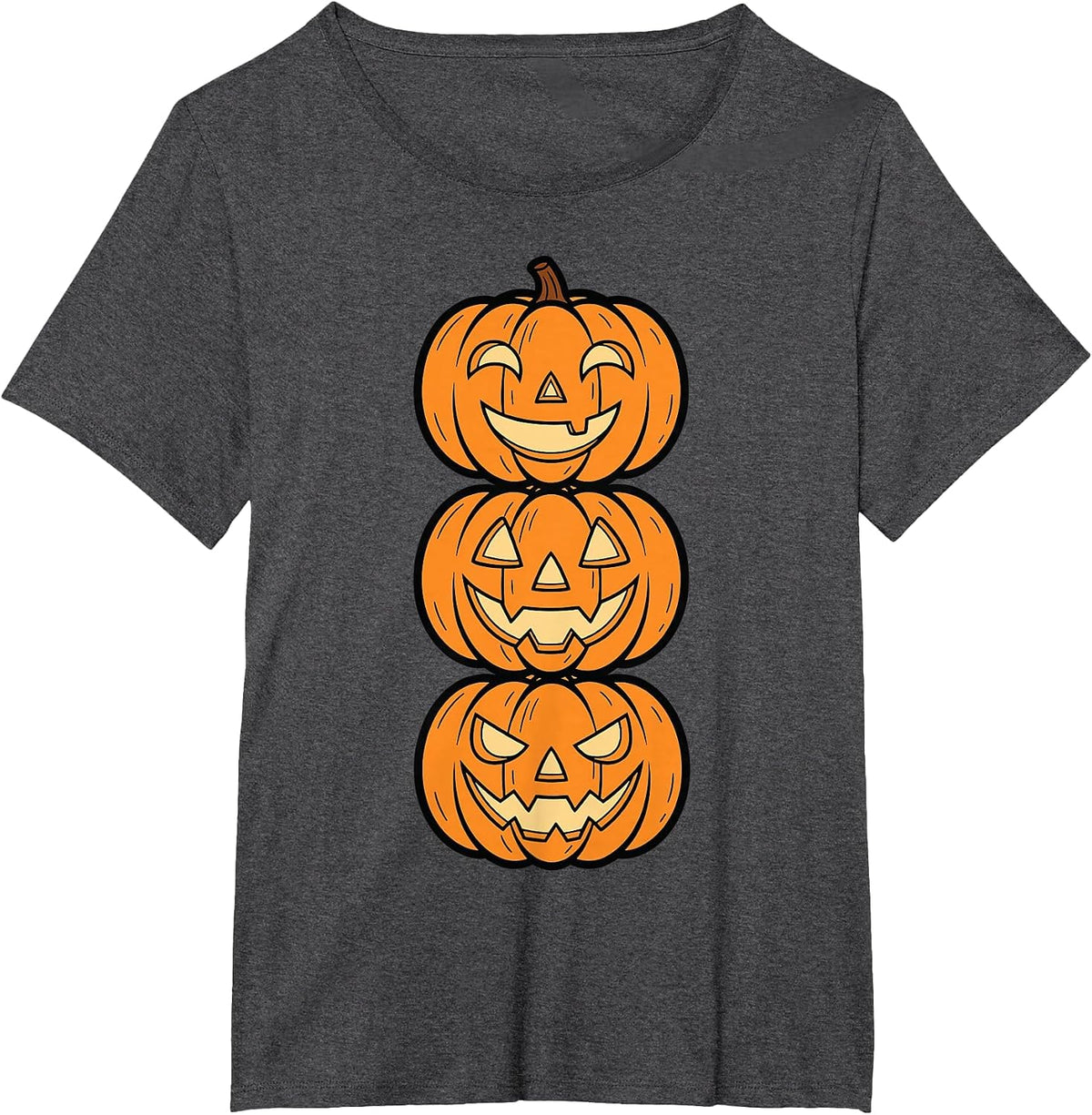 Halloween Pumpkin Stack Funny Scary Faces Design T-Shirt - Dark Heather Grey