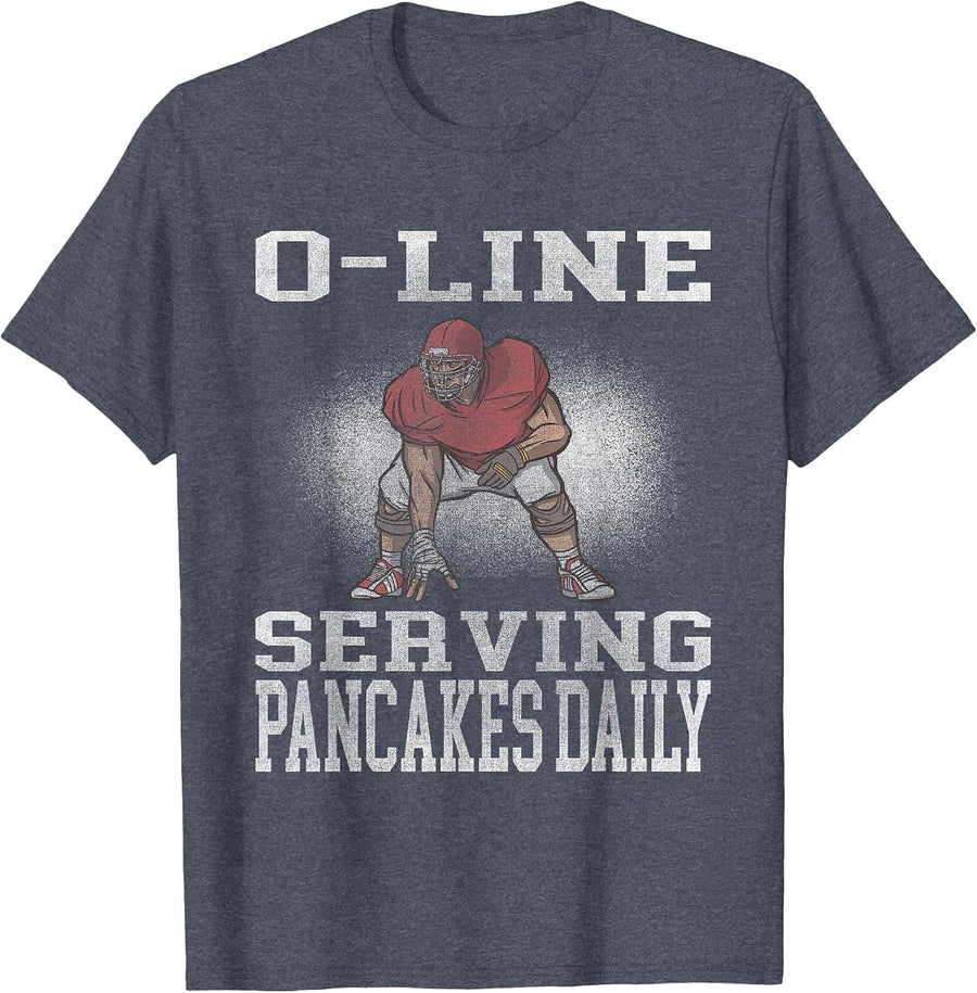 Football Lineman Serving Pancakes Offensive LIne T-Shirt - Heather Blue