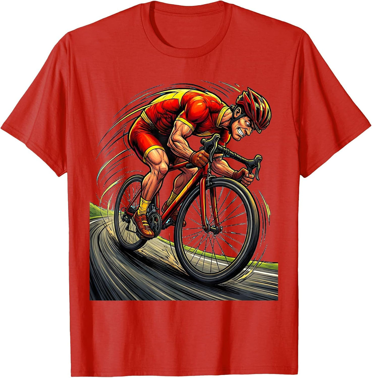 Men's Cyclist Cornering Hard Graphic Design T-Shirt - Red