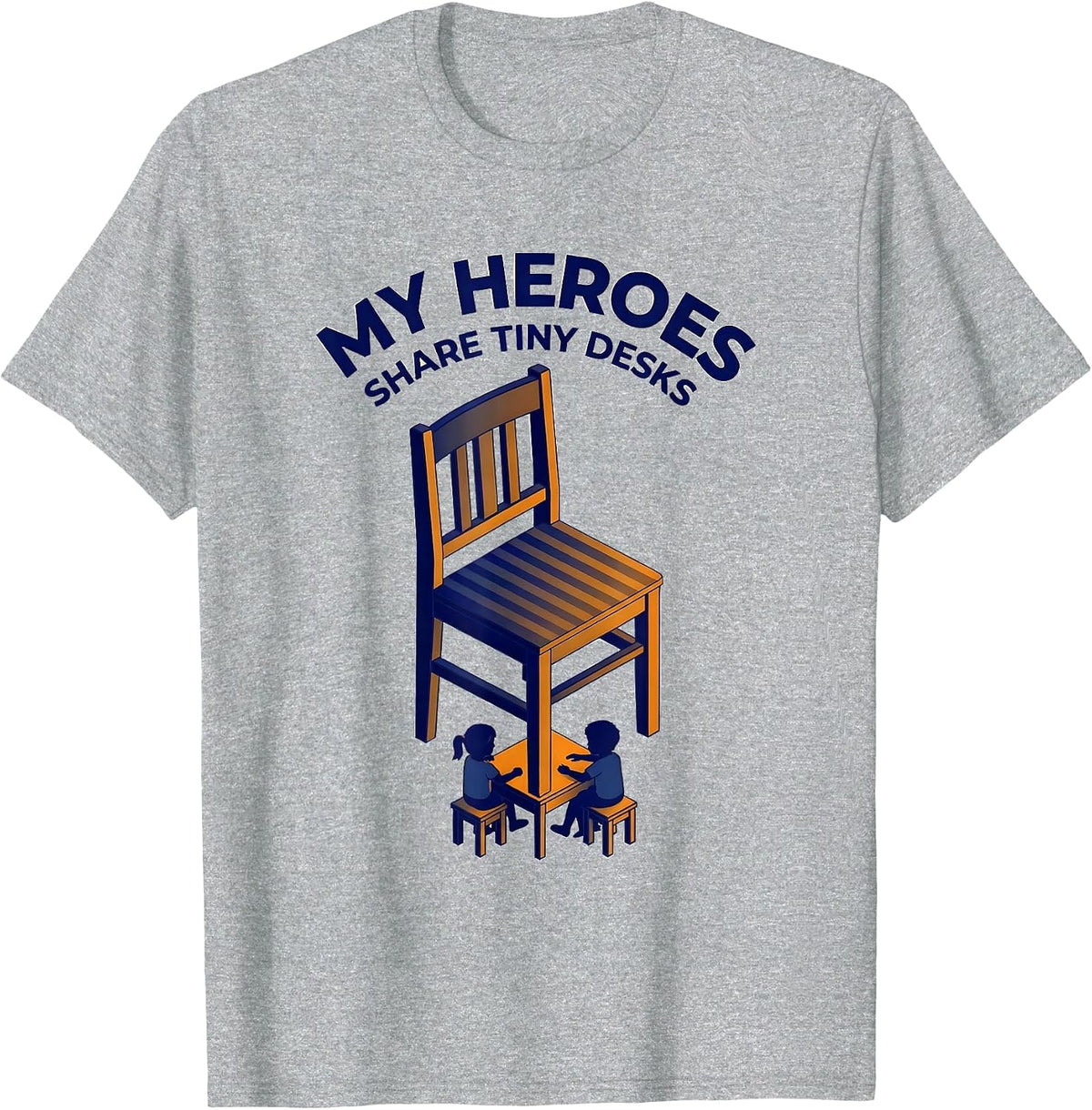 Men's My Heroes Share Tiny Desks Funny Teacher Superhero Humor T-Shirt - Heather Grey