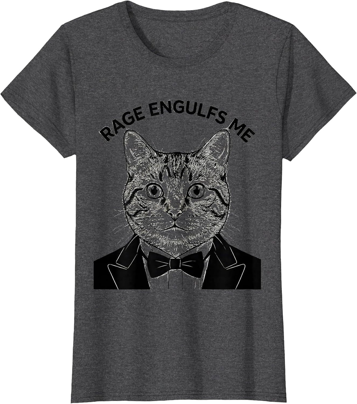 Women's Rage Engulfs Me Funny Silly Staring Cat Meme Cat Lover T-Shirt - Dark Heather Grey