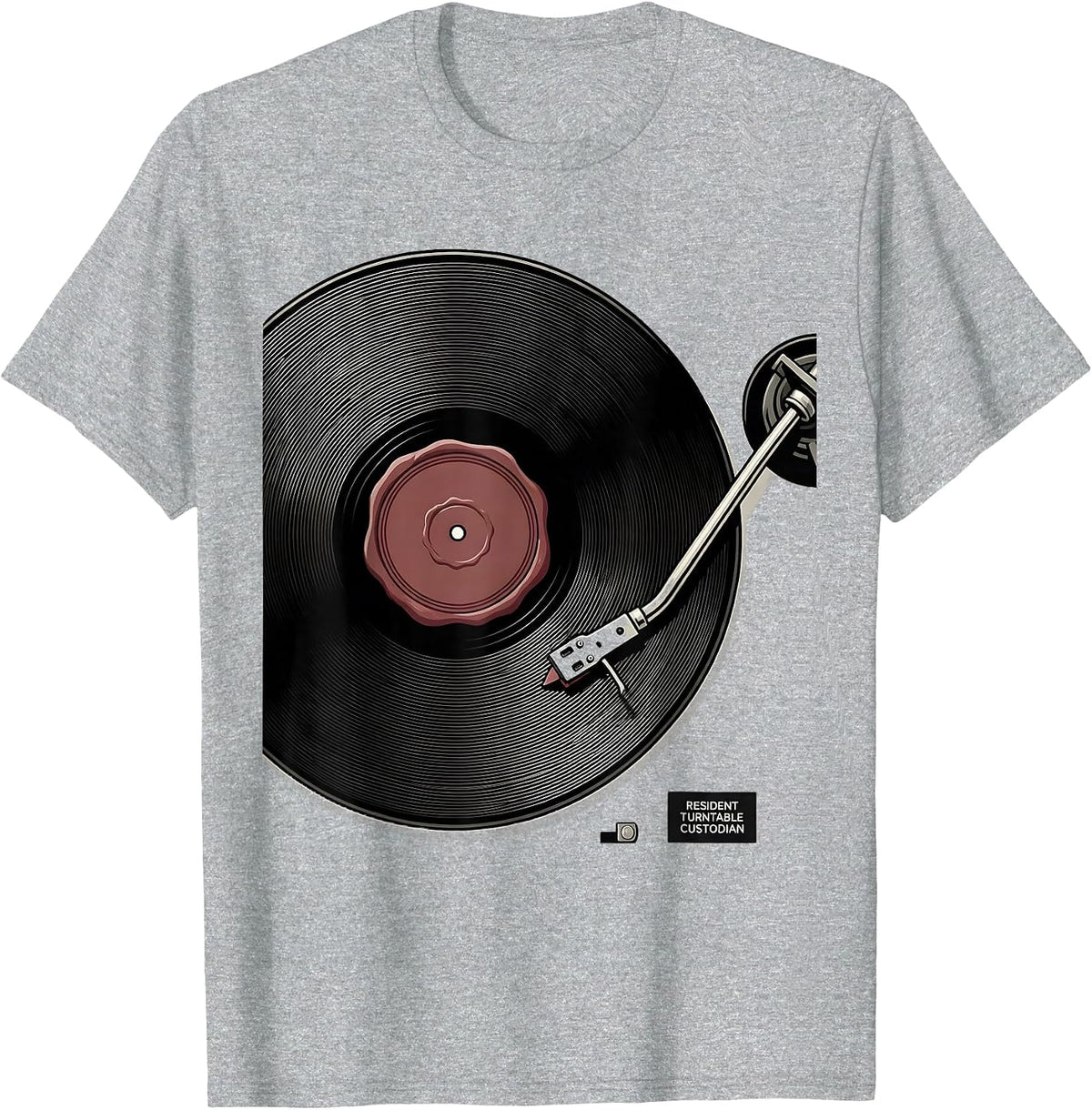 Men's Resident Turntable Custodian Vinyl Record Collector T-Shirt - Heather Grey