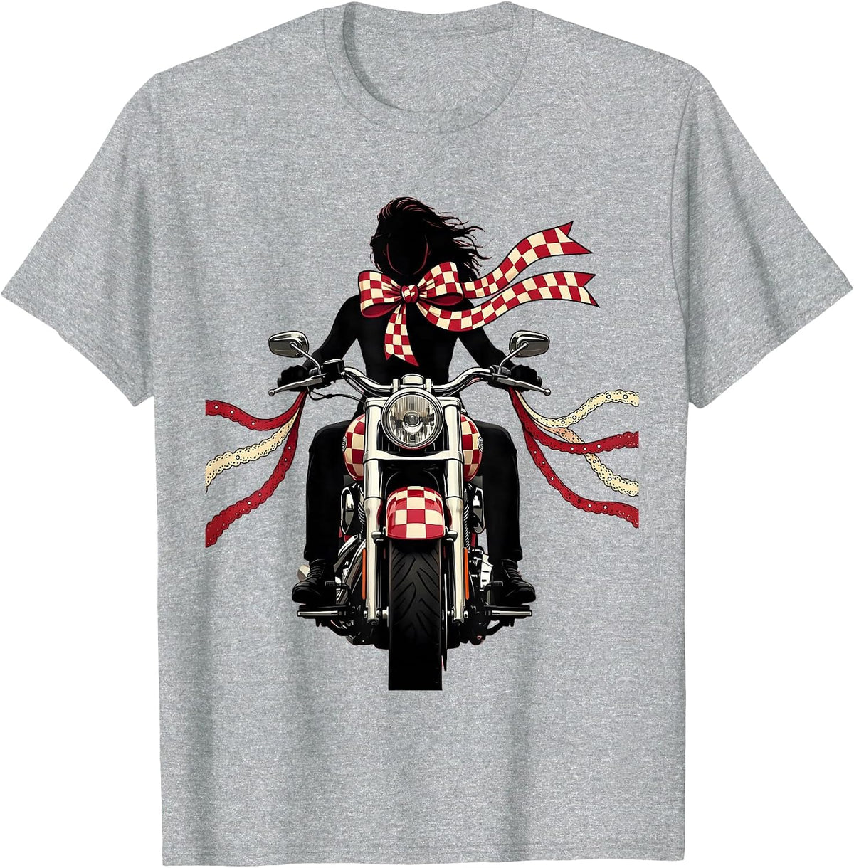 Men's Checkered Bandana Vintage Motorcycle Rider Graphic T-Shirt - Heather Grey