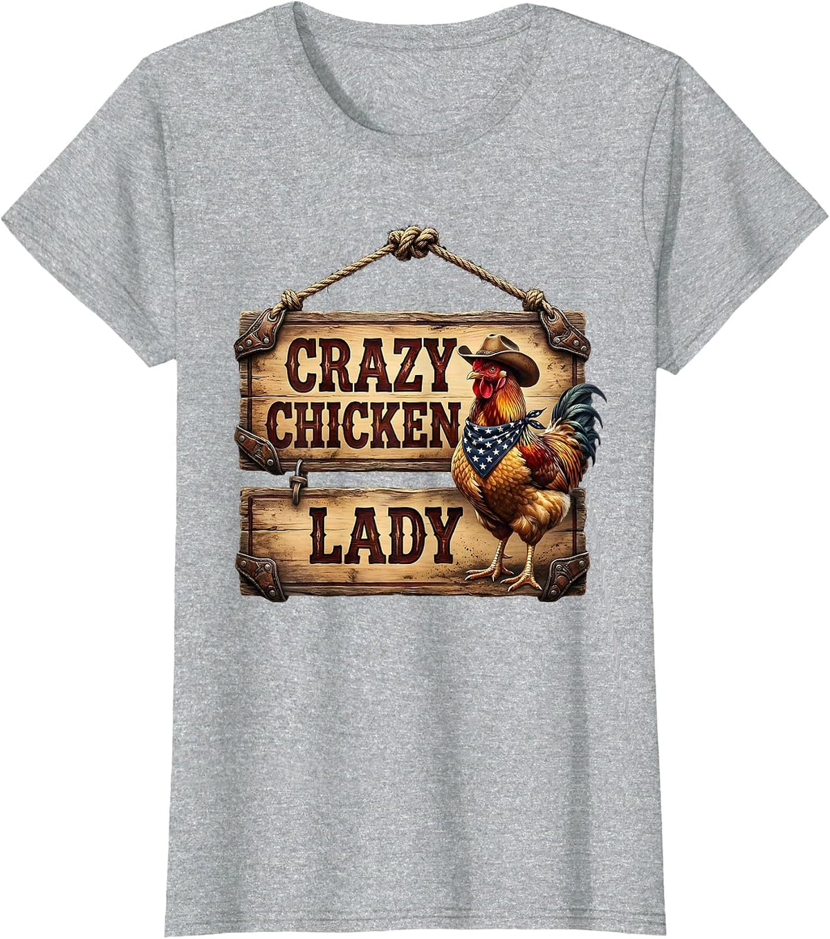 Women's Crazy Chicken Lady Funny Hen Lover Design T-Shirt - Heather Grey