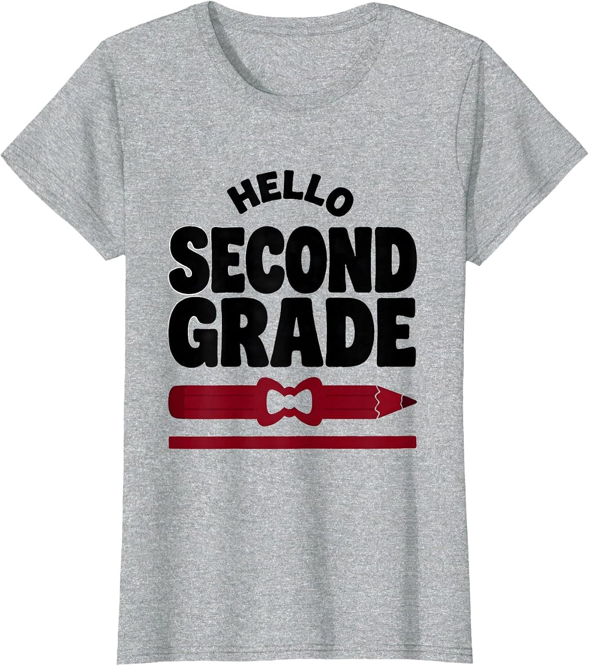 Hello, Second Grade Cute Coquette Bow Back to School Pencil T-Shirt - Heather Grey