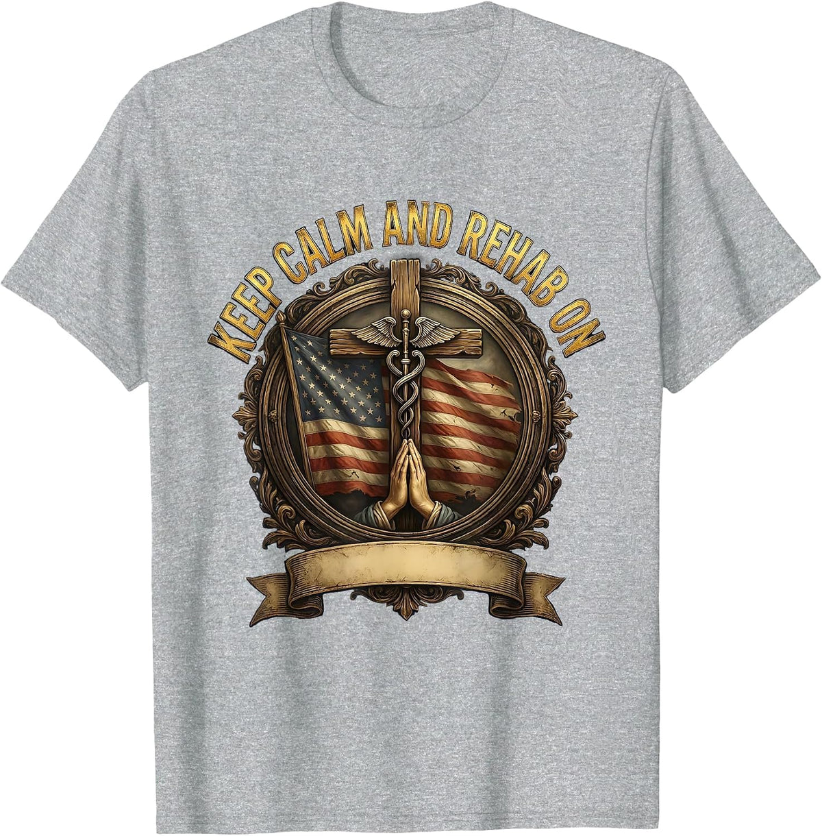 Men's Keep Calm and Rehab On Physical Therapy Design T-Shirt - Heather Grey