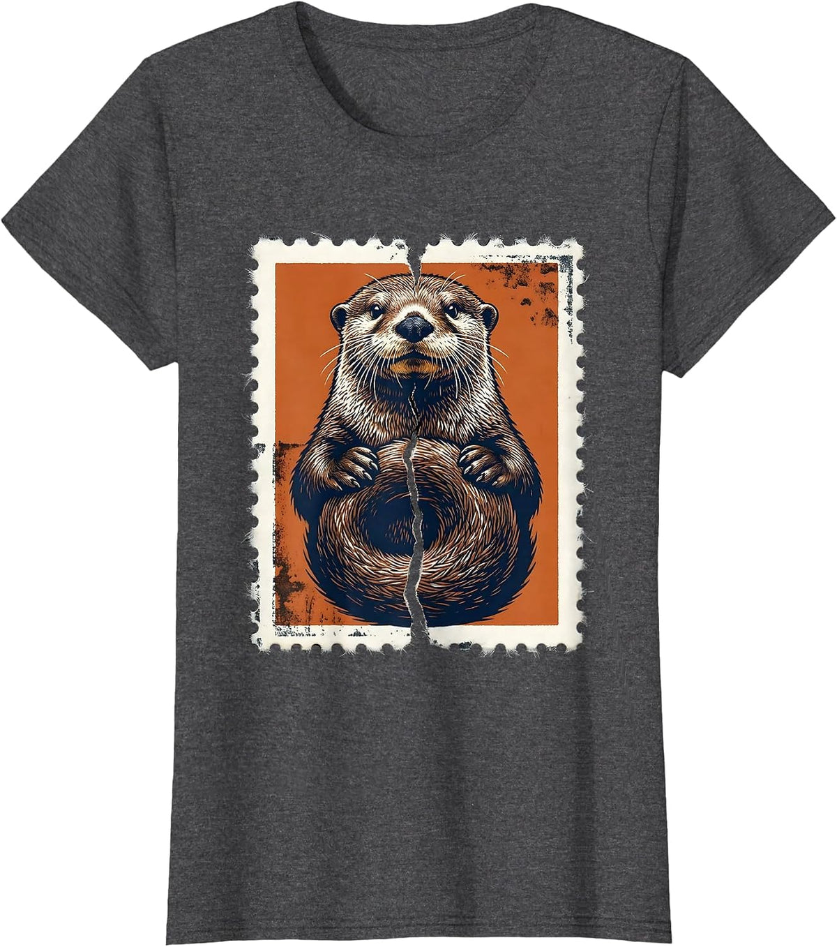 Women's Sea Otter Rubber Stamp Funny Otter Lover Novelty Gift T-Shirt - Dark Heather Grey