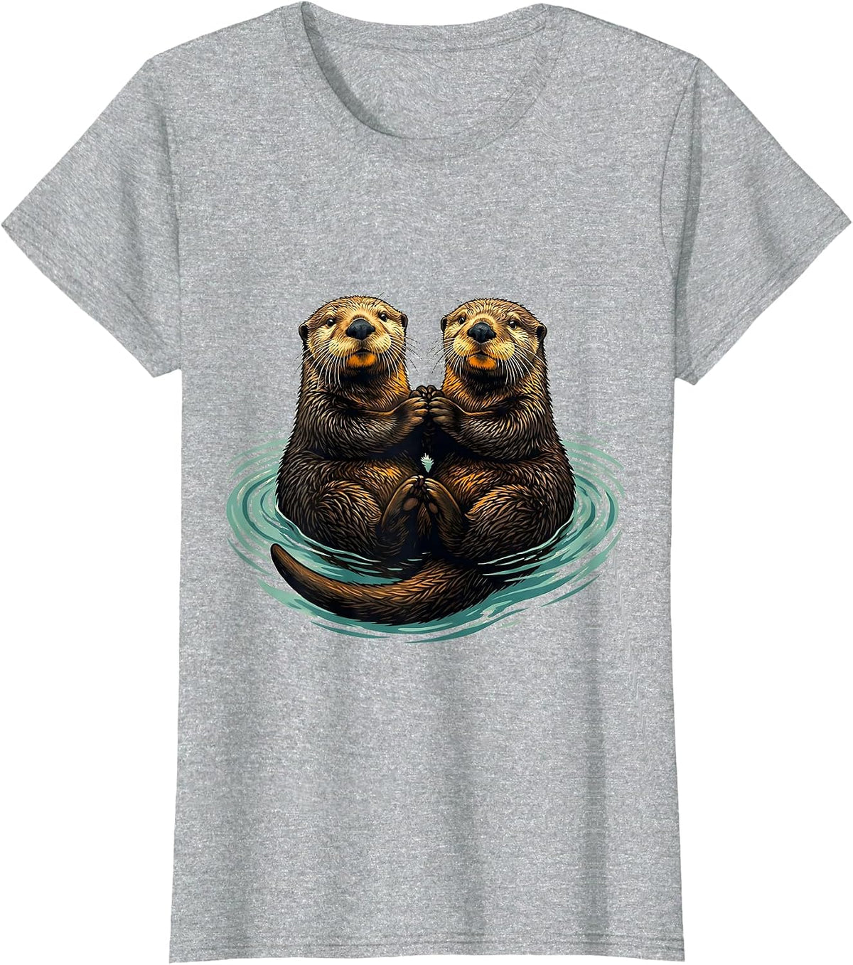Sea Otter Pair Funny Otter Lover Gift T-Shirt - Heather Grey